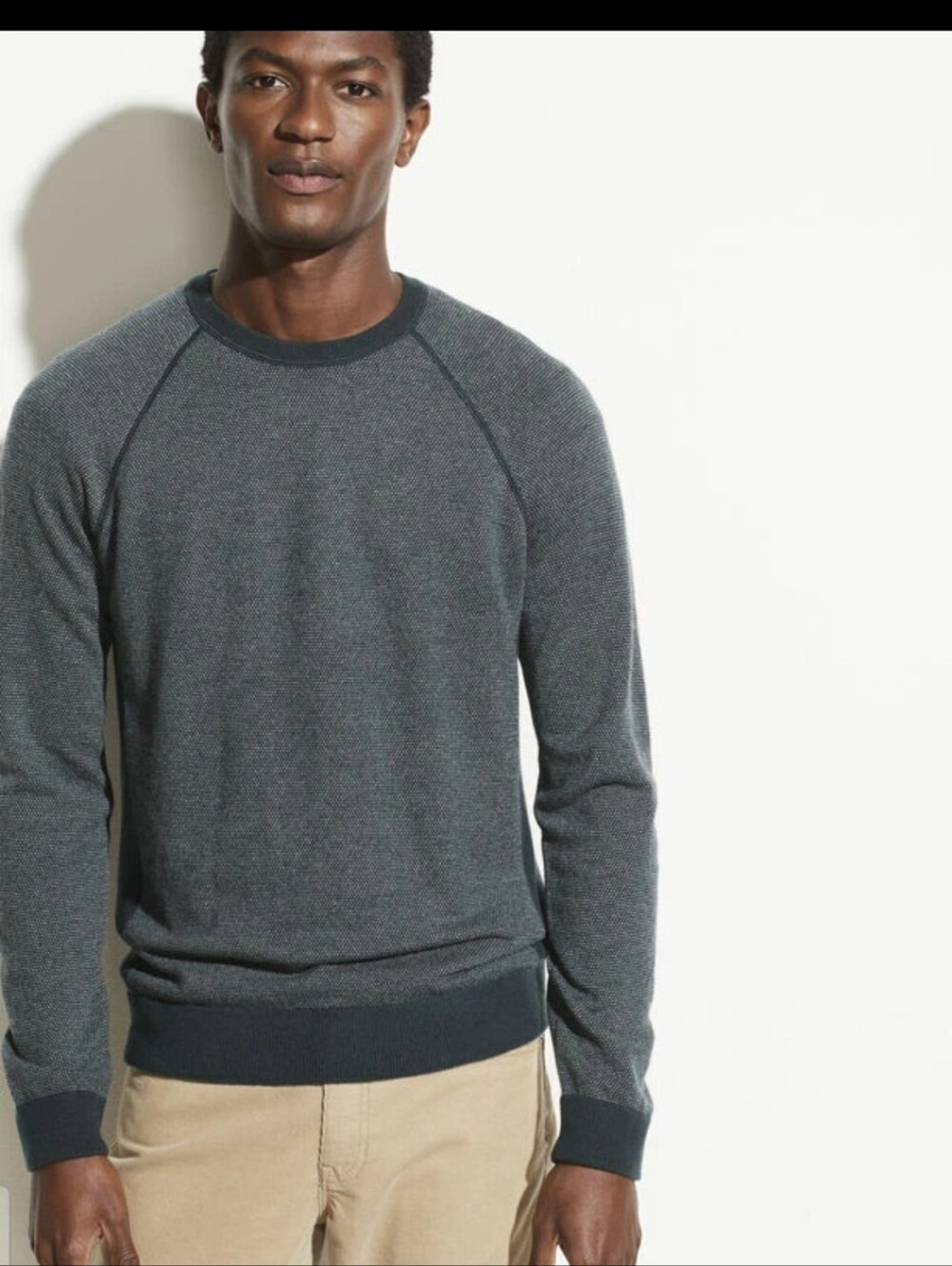 Vince Men's Birds Eye's Stitch Wool Cashmere Crewneck Sweater in Heathered Slate